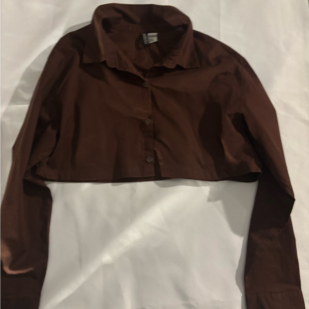 Divided Dark Brown Cropped Button-Down Shirt